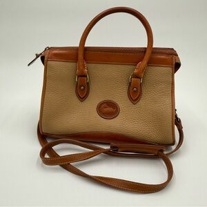 Vintage Dooney and Bourne Tan and Brown Pebble Leather Satchel